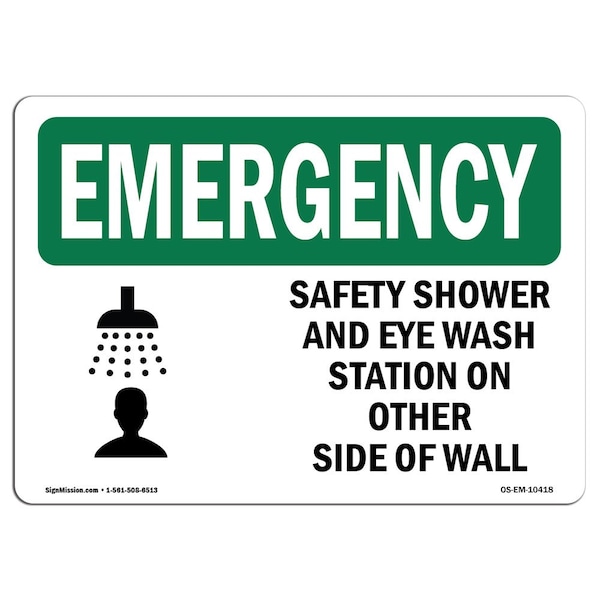Signmission OSHA Emergency Sign, 7" H, Rigid Plastic, Safety Shower And Eye Wash Station With Symbol, Landscape OS-EM-P-710-L-10418 - main